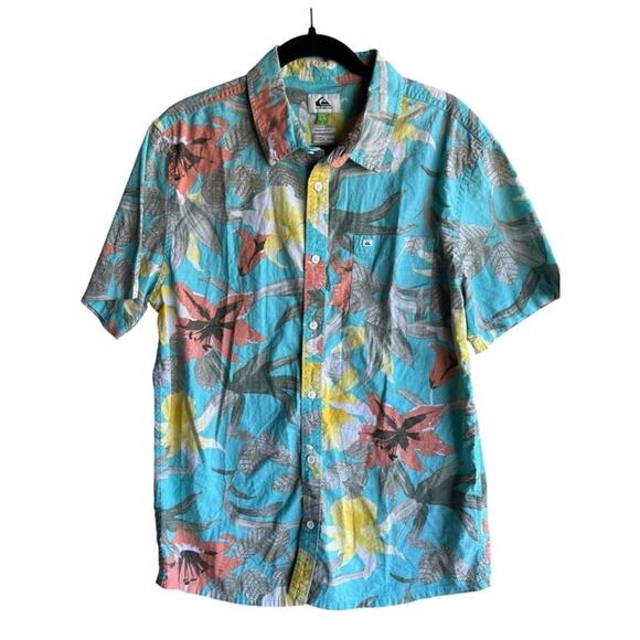 Vintage Y2k Quicksilver Regular Fit Men's Blue Hawaiian Button Up Shirt Size M - Picture 1 of 6